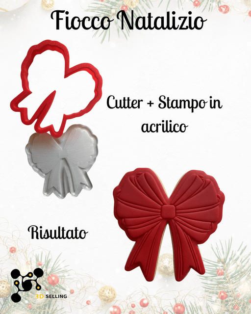 SELLING3D Casa, arredamento e bricolage:Articoli per cucina e bar:Accessori per pasticceria:Altro accessori per pasticceria Fiocco Natalizio – Cutter + Stampo in Acrilico (8 cm / 10 cm)
