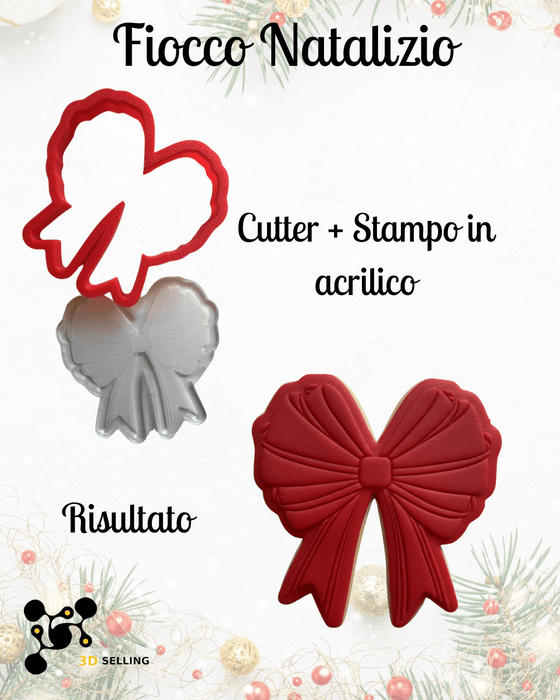SELLING3D Casa, arredamento e bricolage:Articoli per cucina e bar:Accessori per pasticceria:Altro accessori per pasticceria Fiocco Natalizio – Cutter + Stampo in Acrilico (8 cm / 10 cm)