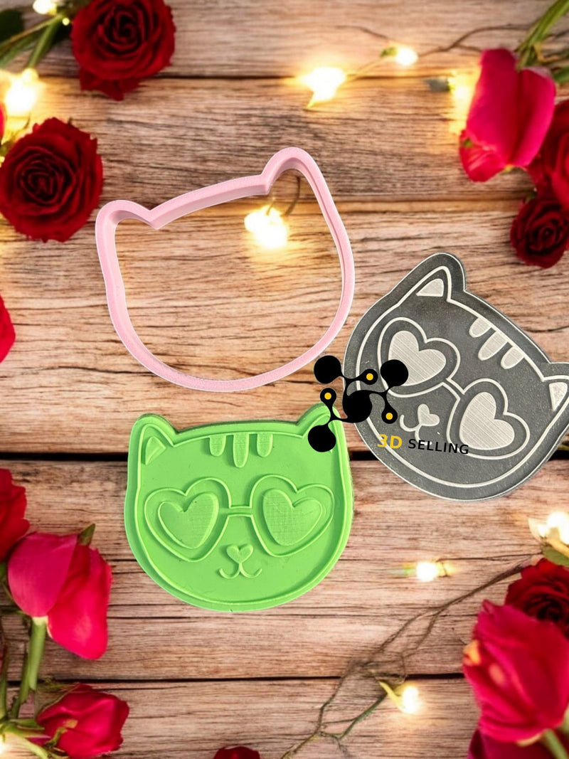 Gatto con occhiali a cuore in rilievo acrilico - 3d Selling