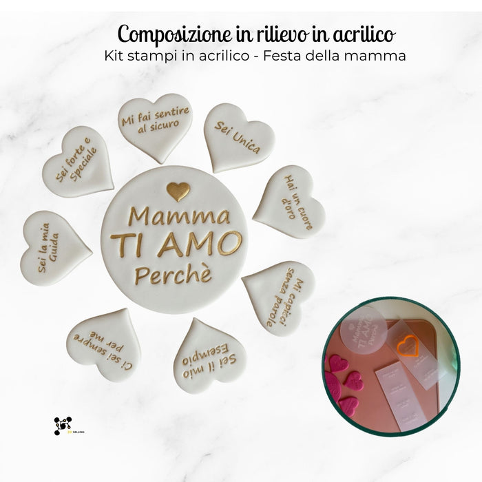 SELLING3D Casa, arredamento e bricolage:Articoli per cucina e bar:Accessori per pasticceria:Altro accessori per pasticceria Kit Mamma ti AMO perchè in rilievo