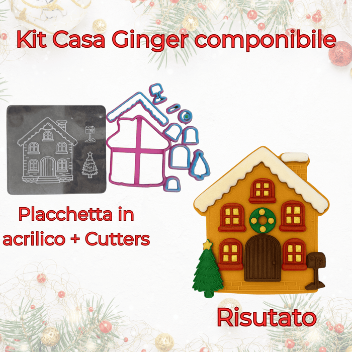 SELLING3D Casa, arredamento e bricolage:Articoli per cucina e bar:Accessori per pasticceria:Altro accessori per pasticceria Kit Tagliabiscotti “Casa Ginger Componibile” – Placchetta in Acrilico + Cutter Abbinati