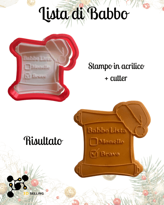 SELLING3D Casa, arredamento e bricolage:Articoli per cucina e bar:Accessori per pasticceria:Altro accessori per pasticceria Lista di Babbo Natale 10 cm – Cutter + Stampo in Acrilico