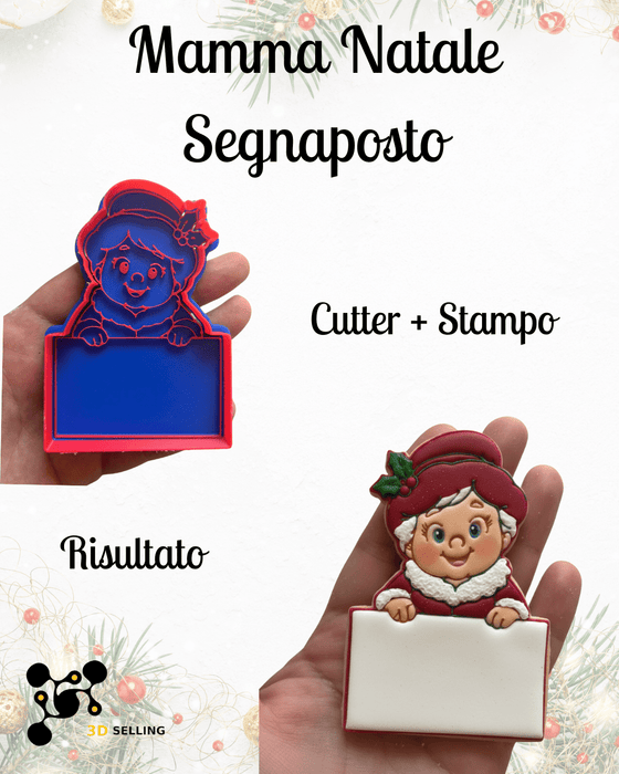 SELLING3D Casa, arredamento e bricolage:Articoli per cucina e bar:Accessori per pasticceria:Altro accessori per pasticceria Mamma Natale Segnaposto 9 cm – Cutter + Stampo ad Incisione