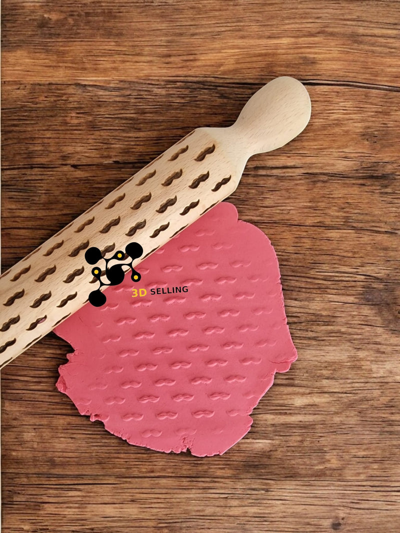 Mattarello inciso in legno Mod Baffi 36cm - 3d Selling