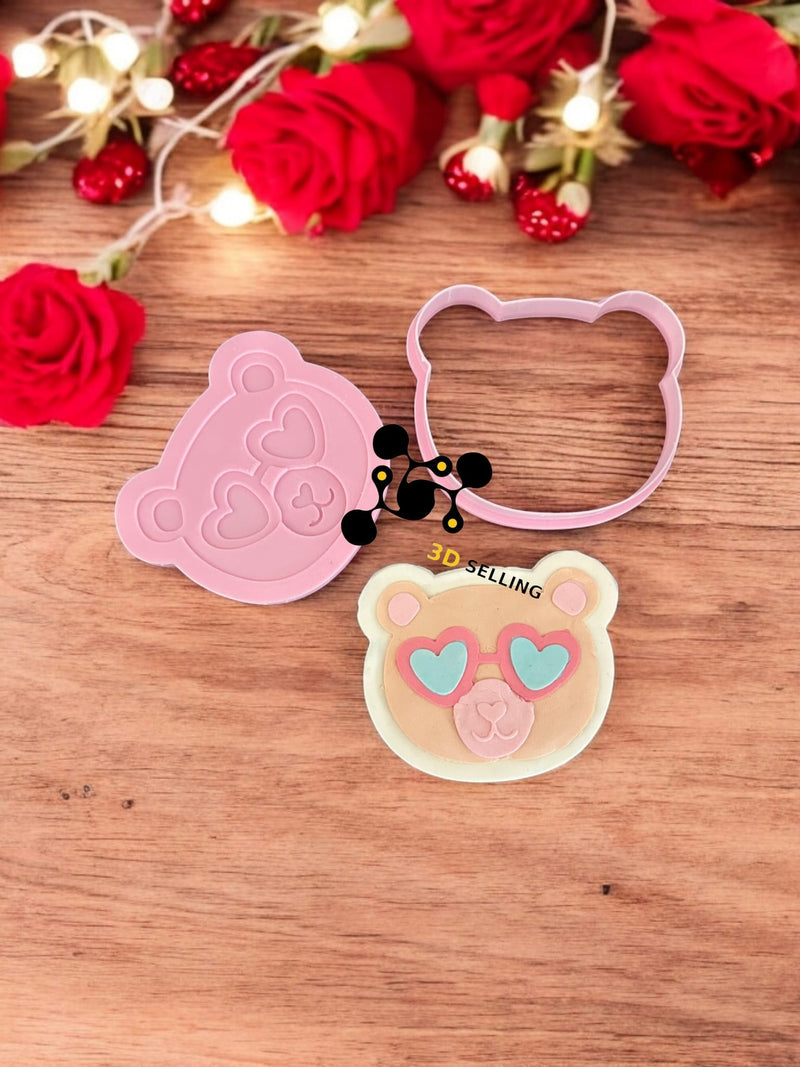 Orso con occhiali a cuore in rilievo in 3D 9cm - 3d Selling