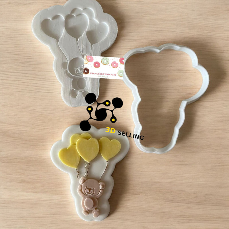 Orso con palloncini stampo in 3D 8cm - 3d Selling