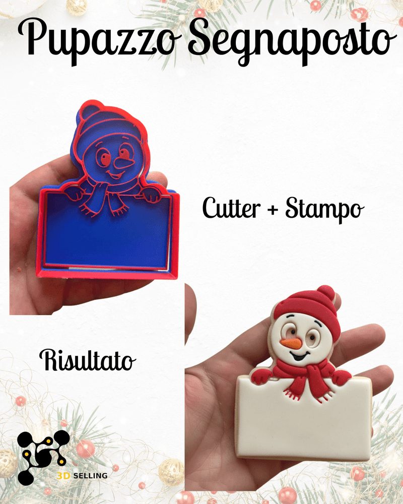 SELLING3D Casa, arredamento e bricolage:Articoli per cucina e bar:Accessori per pasticceria:Altro accessori per pasticceria Pupazzo di Neve Segnaposto 9 cm – Cutter + Stampo ad Incisione