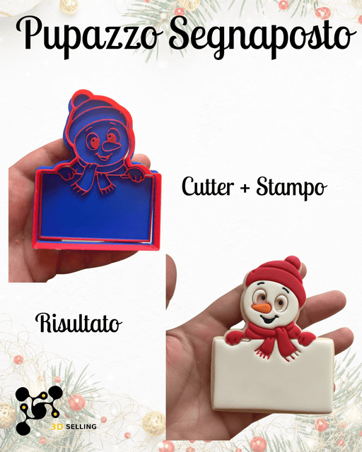 SELLING3D Casa, arredamento e bricolage:Articoli per cucina e bar:Accessori per pasticceria:Altro accessori per pasticceria Pupazzo di Neve Segnaposto 9 cm – Cutter + Stampo ad Incisione