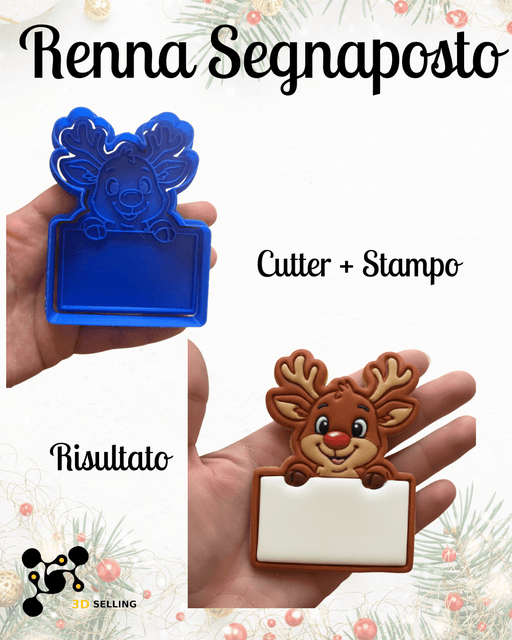 SELLING3D Casa, arredamento e bricolage:Articoli per cucina e bar:Accessori per pasticceria:Altro accessori per pasticceria Renna Segnaposto Natalizia 9 cm – Cutter + Stampo ad Incisione