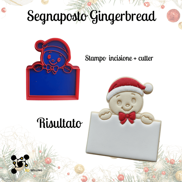 SELLING3D Casa, arredamento e bricolage:Articoli per cucina e bar:Accessori per pasticceria:Altro accessori per pasticceria Stampo a Incisione + Cutter “Segnaposto Gingerbread” – Stampo Natalizio 9cm