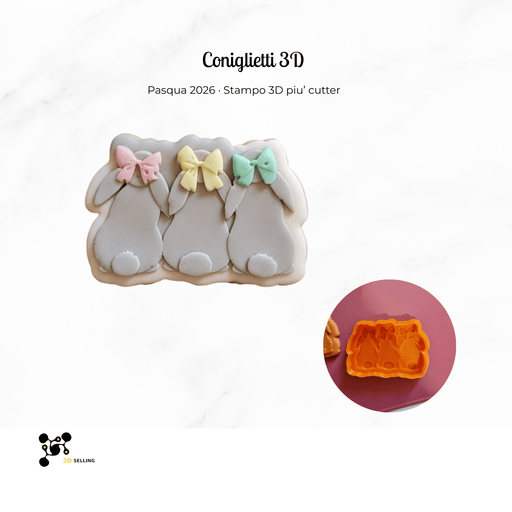 SELLING3D Casa, arredamento e bricolage:Articoli per cucina e bar:Accessori per pasticceria:Altro accessori per pasticceria Stampo Coniglietti con fiocco – Cutter  3D Pasqua