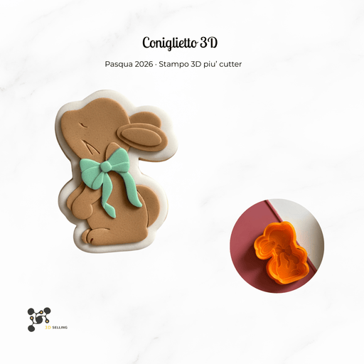SELLING3D Casa, arredamento e bricolage:Articoli per cucina e bar:Accessori per pasticceria:Altro accessori per pasticceria Stampo Coniglio con fiocco – Cutter  3D