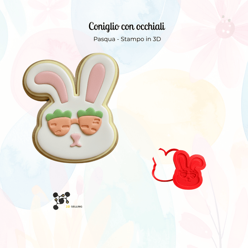 SELLING3D Casa, arredamento e bricolage:Articoli per cucina e bar:Accessori per pasticceria:Altro accessori per pasticceria Stampo coniglio con occhiali – Cutter  3D Pasqua