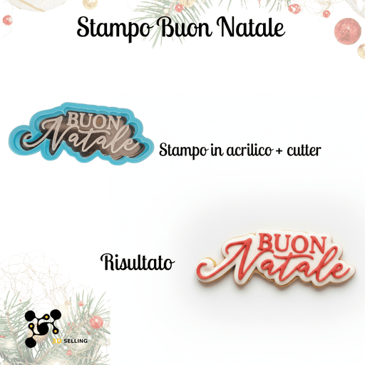 SELLING3D Casa, arredamento e bricolage:Articoli per cucina e bar:Accessori per pasticceria:Altro accessori per pasticceria Stampo in Acrilico + Cutter “Buon Natale” – Set per Decorazioni Natalizie