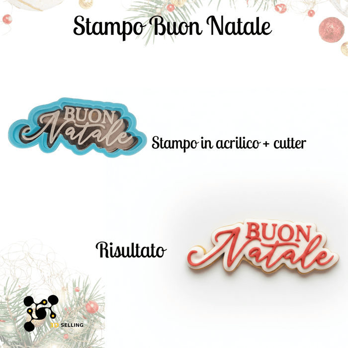SELLING3D Casa, arredamento e bricolage:Articoli per cucina e bar:Accessori per pasticceria:Altro accessori per pasticceria Stampo in Acrilico + Cutter “Buon Natale” – Set per Decorazioni Natalizie