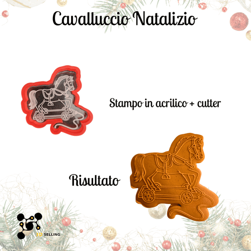 SELLING3D Casa, arredamento e bricolage:Articoli per cucina e bar:Accessori per pasticceria:Altro accessori per pasticceria Stampo in Acrilico + Cutter “Cavalluccio Natalizio” – Set Decorativo per Biscotti e Dolci