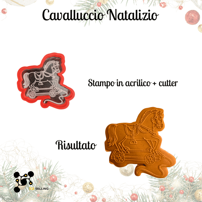 SELLING3D Casa, arredamento e bricolage:Articoli per cucina e bar:Accessori per pasticceria:Altro accessori per pasticceria Stampo in Acrilico + Cutter “Cavalluccio Natalizio” – Set Decorativo per Biscotti e Dolci