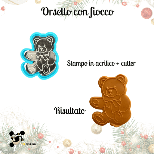 SELLING3D Casa, arredamento e bricolage:Articoli per cucina e bar:Accessori per pasticceria:Altro accessori per pasticceria Stampo in Acrilico + Cutter “Orsetto con Fiocco” – Set Natalizio per Decorazioni