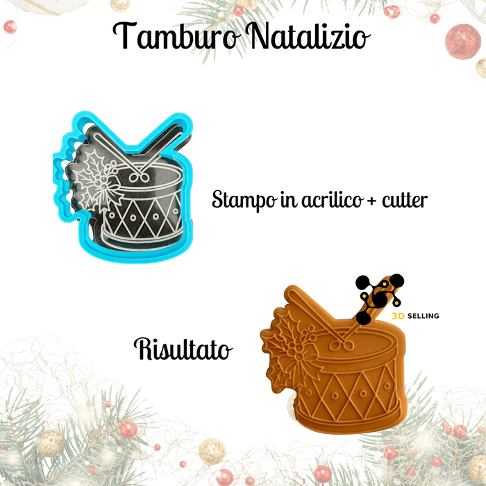 SELLING3D Casa, arredamento e bricolage:Articoli per cucina e bar:Accessori per pasticceria:Altro accessori per pasticceria Stampo in Acrilico + Cutter “Tamburo Natalizio” – Set Decorativo per Biscotti e Dolci