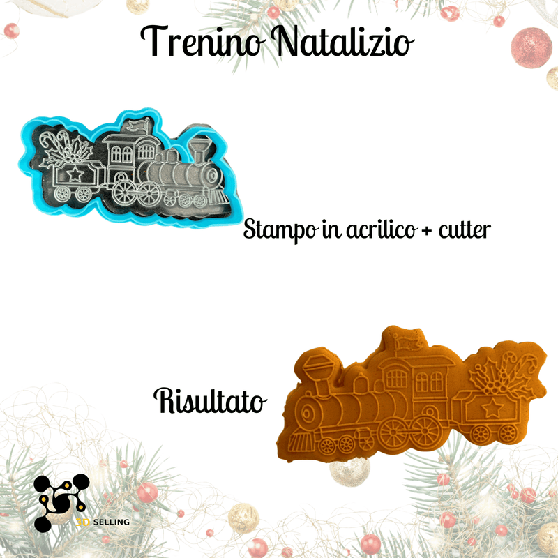 SELLING3D Casa, arredamento e bricolage:Articoli per cucina e bar:Accessori per pasticceria:Altro accessori per pasticceria Stampo in Acrilico + Cutter “Trenino Natalizio” – Set Decorativo per Biscotti e Dolci