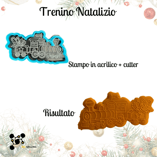 SELLING3D Casa, arredamento e bricolage:Articoli per cucina e bar:Accessori per pasticceria:Altro accessori per pasticceria Stampo in Acrilico + Cutter “Trenino Natalizio” – Set Decorativo per Biscotti e Dolci