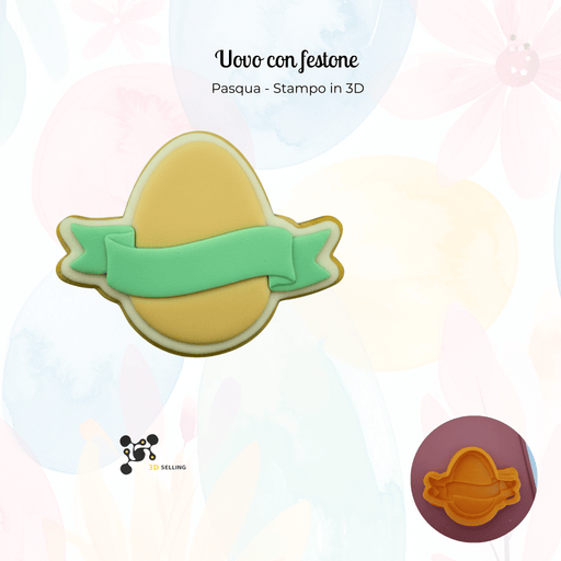 SELLING3D Casa, arredamento e bricolage:Articoli per cucina e bar:Accessori per pasticceria:Altro accessori per pasticceria Stampo uovo con festone – Cutter  3D Pasqua