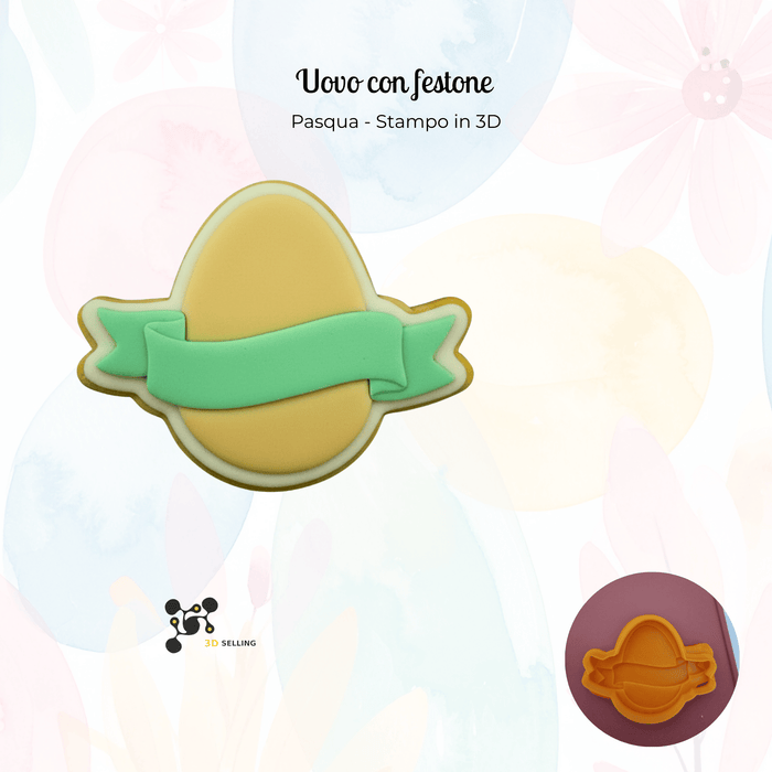 SELLING3D Casa, arredamento e bricolage:Articoli per cucina e bar:Accessori per pasticceria:Altro accessori per pasticceria Stampo uovo con festone – Cutter  3D Pasqua