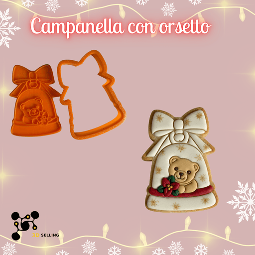 SELLING3D Casa, arredamento e bricolage:Articoli per cucina e bar:Accessori per pasticceria:Altro accessori per pasticceria Tagliabiscotti Campanella con Orsetto ad Incisione