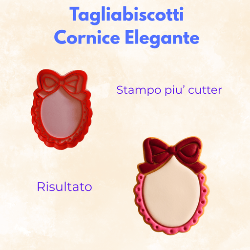 SELLING3D Casa, arredamento e bricolage:Articoli per cucina e bar:Accessori per pasticceria:Altro accessori per pasticceria Tagliabiscotti Cornice Elegante con Fiocco – Stampo + Cutter