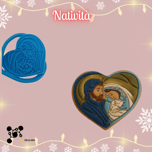 SELLING3D Casa, arredamento e bricolage:Articoli per cucina e bar:Accessori per pasticceria:Altro accessori per pasticceria Tagliabiscotti Natività ad Incisione – Sacra Famiglia in Cuore