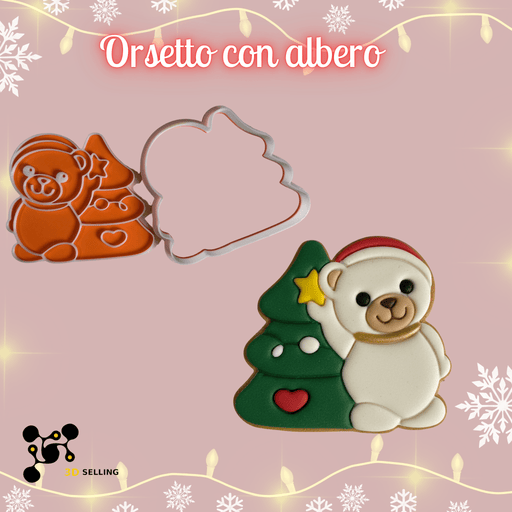 SELLING3D Casa, arredamento e bricolage:Articoli per cucina e bar:Accessori per pasticceria:Altro accessori per pasticceria Tagliabiscotti Orsetto con Albero ad Incisione – Biscotti Natalizi Decorati
