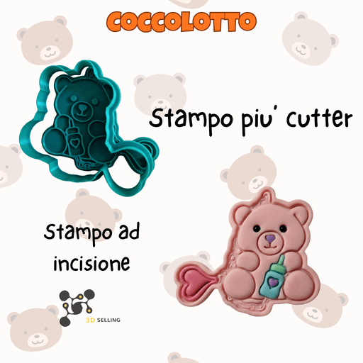 SELLING3D Casa, arredamento e bricolage:Articoli per cucina e bar:Accessori per pasticceria:Altro accessori per pasticceria Tagliabiscotto Coccolotto – Stampo ad incisione a forma di orsetto