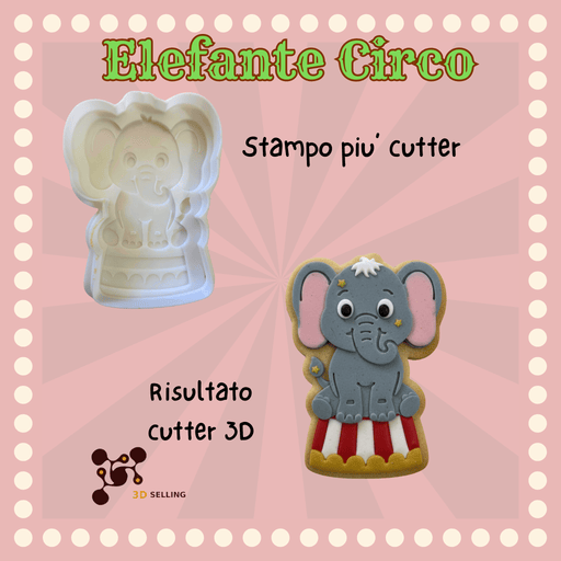 Selling3D Casa, arredamento e bricolage:Articoli per cucina e bar:Accessori per pasticceria:Altro accessori per pasticceria Tagliabiscotto Elefante Circo 3D