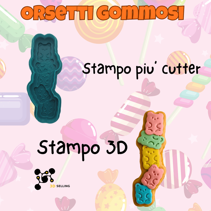 SELLING3D Casa, arredamento e bricolage:Articoli per cucina e bar:Accessori per pasticceria:Altro accessori per pasticceria Tagliabiscotto Orsetti Gommosi 3D – Stampo biscotti Candy Party