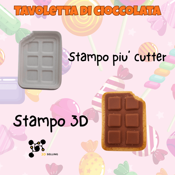SELLING3D Casa, arredamento e bricolage:Articoli per cucina e bar:Accessori per pasticceria:Altro accessori per pasticceria Tagliabiscotto Tavoletta di Cioccolata 3D – Stampo biscotti Candy Party