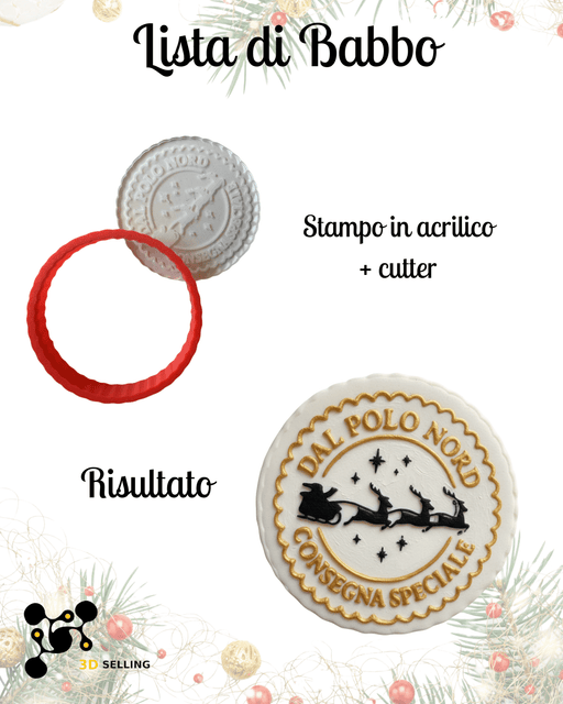 SELLING3D Casa, arredamento e bricolage:Articoli per cucina e bar:Accessori per pasticceria:Altro accessori per pasticceria Timbro “Dal Polo Nord”  – Cutter + Stampo in Acrilico