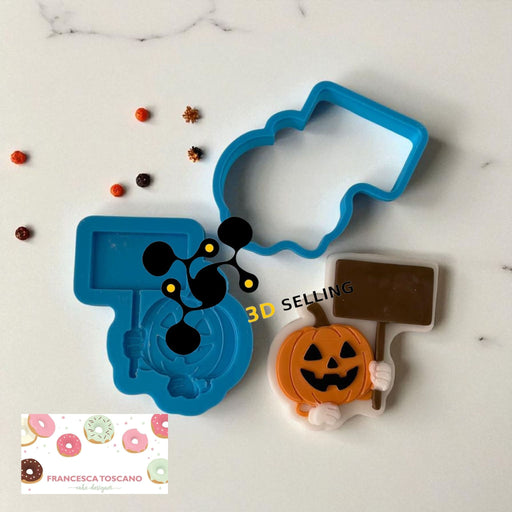 SELLING3D Casa, arredamento e bricolage:Articoli per cucina e bar:Accessori per pasticceria:Altro accessori per pasticceria Zucca con cartello stampo in 3D 8.5cm