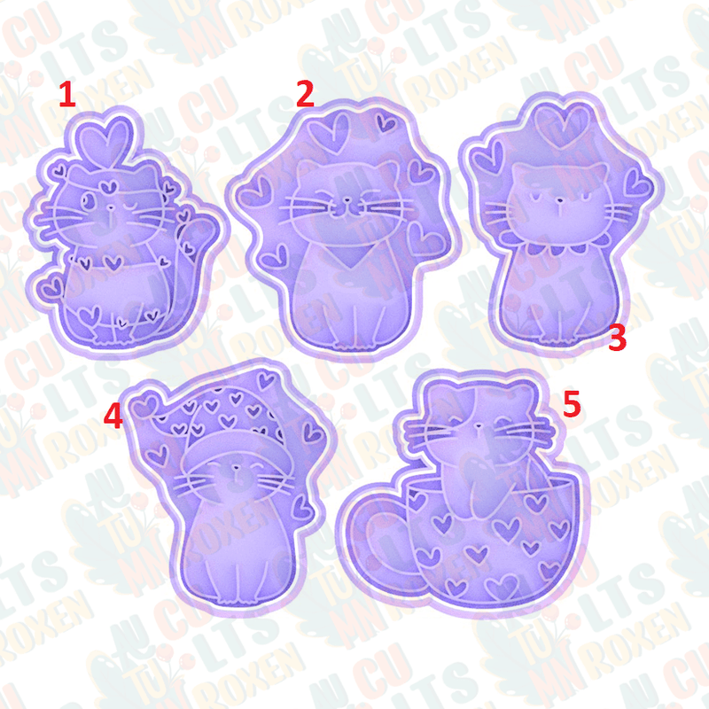 Gatti con cuori set san Valentino cookie cutter formina tagliabiscotti - 3d Selling
