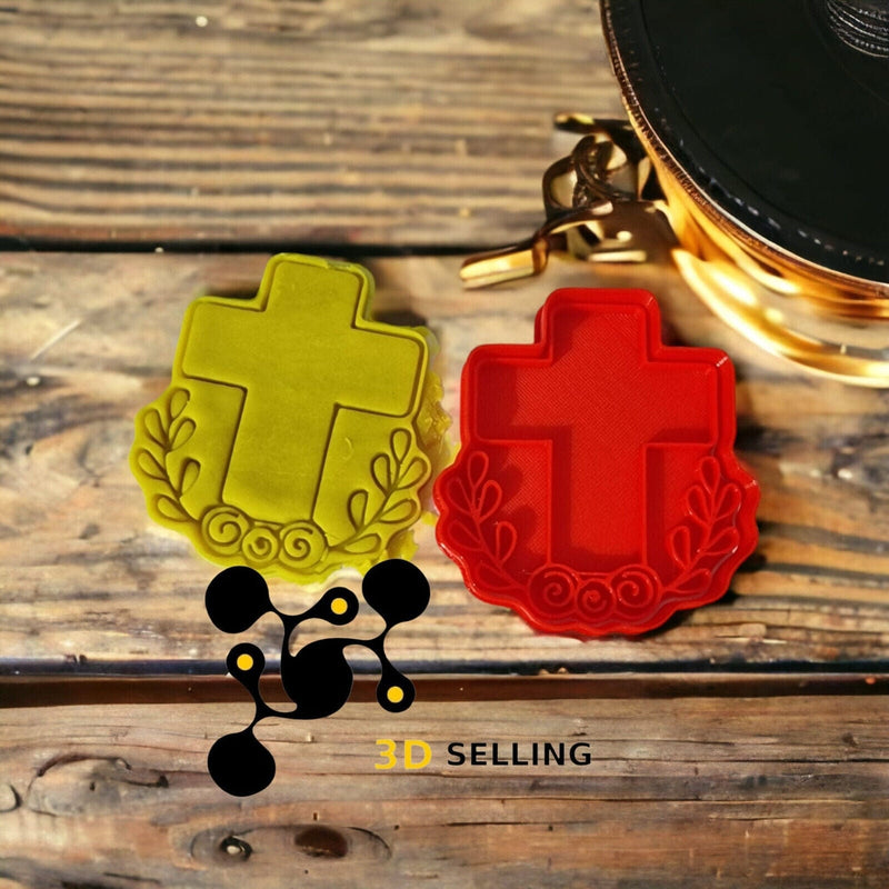 Croce con fiori idea prima comunione cookie cutter formina tagliabiscotti 8 CM - 3d Selling