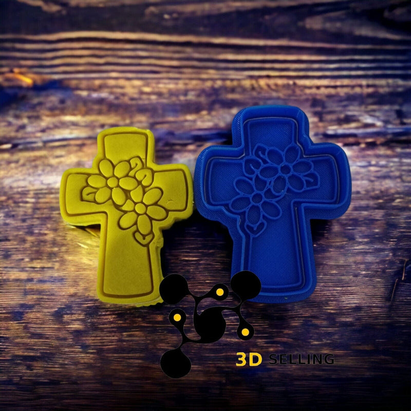 Croce con fiori idea prima comunione cookie cutter formina tagliabiscotti 8 CM - 3d Selling
