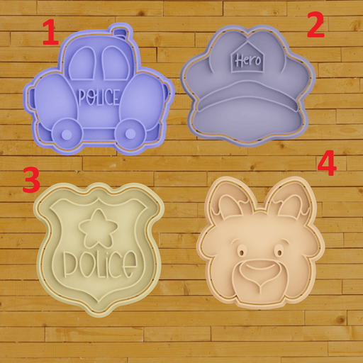 Selling3D Casa, arredamento e bricolage:Articoli per cucina e bar:Accessori per pasticceria:Formine e stampi per biscotti Set Completo Polizia Set 4 pezzi cookie cutter formina tagliabiscotti cake design PDZ
