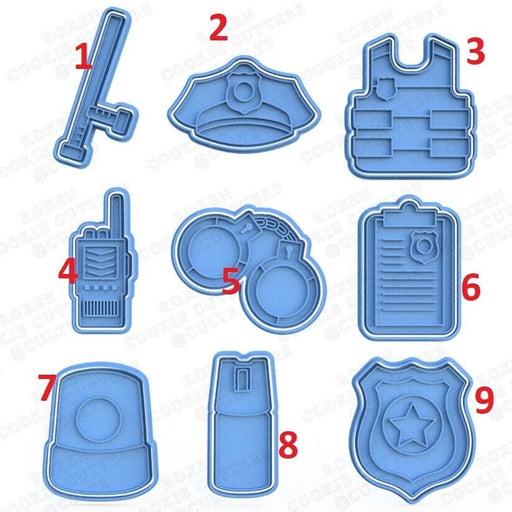 Selling3D Casa, arredamento e bricolage:Articoli per cucina e bar:Accessori per pasticceria:Formine e stampi per biscotti Set Completo Polizia set 9 pezzi cookie cutter formina tagliabiscotti PDZ