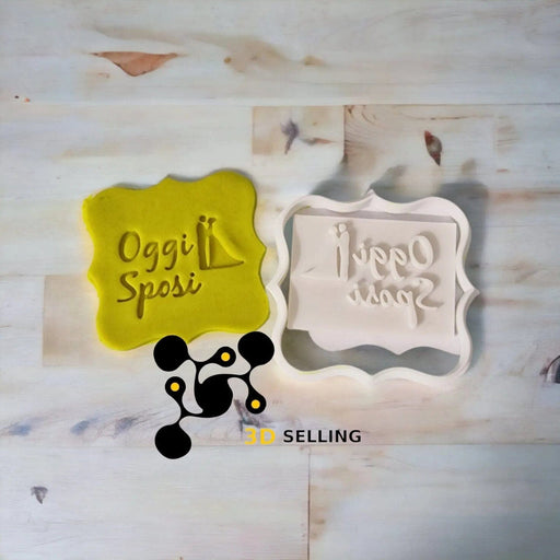 Selling3D Casa, arredamento e bricolage:Articoli per cucina e bar:Accessori per pasticceria:Formine e stampi per biscotti Timbro + cornice Oggi Sposi set 2 pezzi cookie cutter formina tagliabiscotti o PDZ matrimonio 8CM