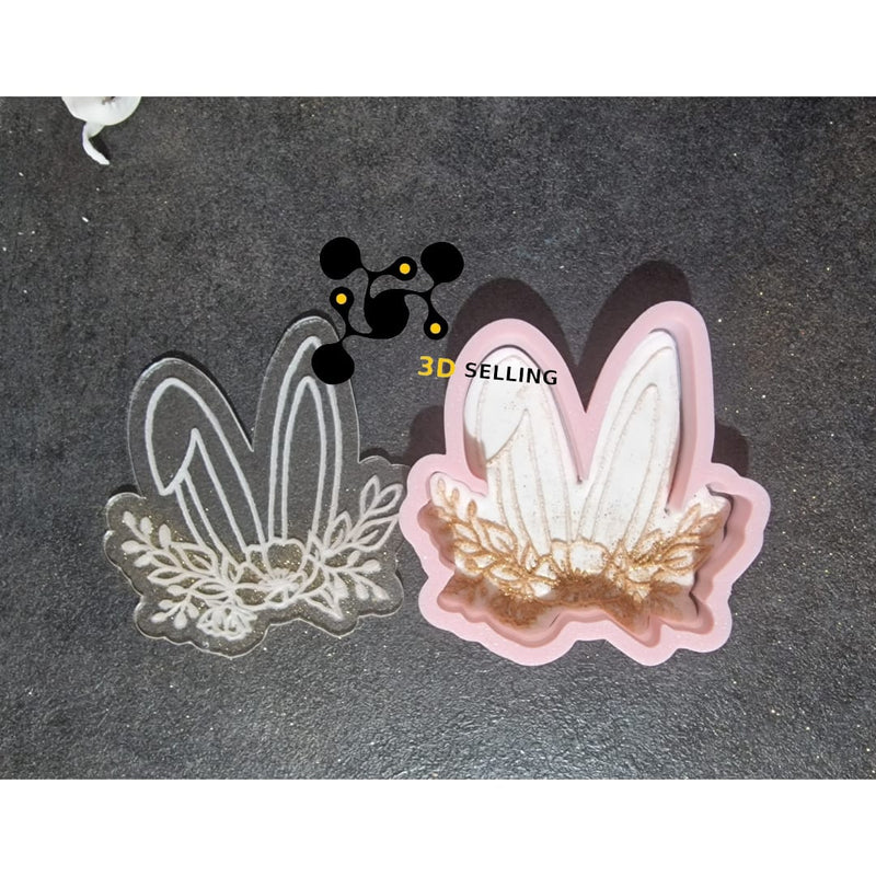Stampo in acrilico + cutter orecchie coniglio con fiori - 3d Selling